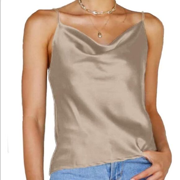 New Cowl Neck Satin Cami Silky Cami Tank Top Soft - Picture 1 of 7